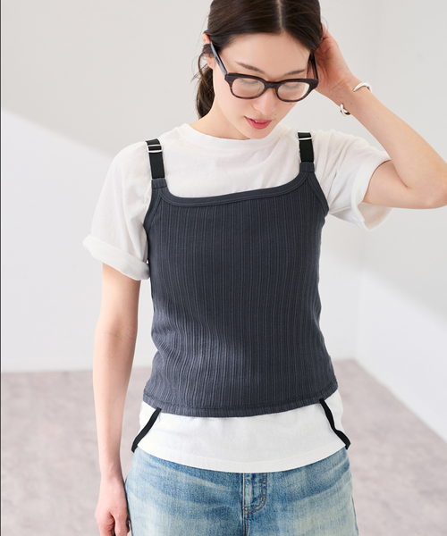 FRAMeWORK（フレームワーク）の「JANE SMITH/ジェーンスミス cotton eyelet rib up down cam（タンクトップ・レディース・ブラウン/チャコールグレー・FREE）」の5枚目の写真