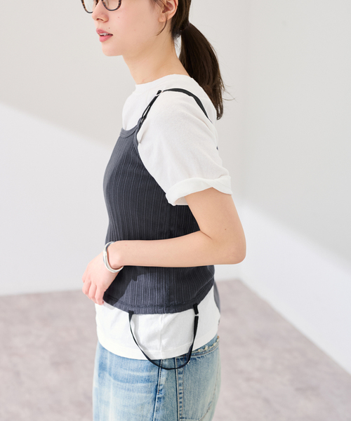 FRAMeWORK（フレームワーク）の「JANE SMITH/ジェーンスミス cotton eyelet rib up down cam（タンクトップ・レディース・ブラウン/チャコールグレー・FREE）」の6枚目の写真