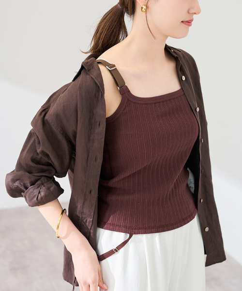 FRAMeWORK（フレームワーク）の「JANE SMITH/ジェーンスミス cotton eyelet rib up down cam（タンクトップ・レディース・ブラウン/チャコールグレー・FREE）」の12枚目の写真