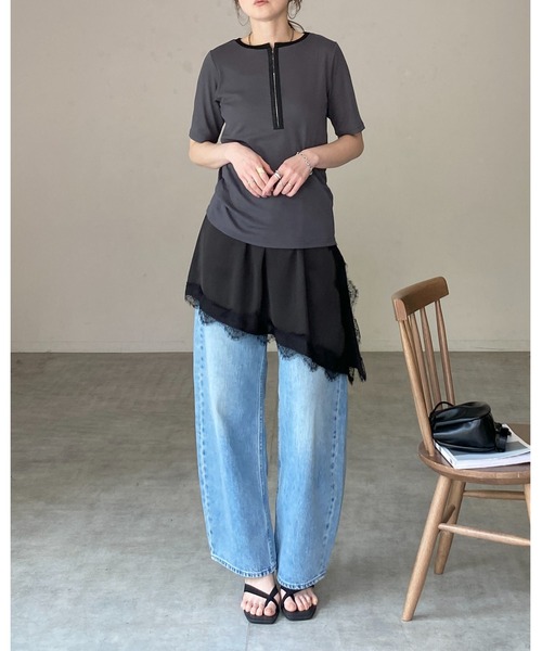 She's Closet(シーズクローゼット)の「アシンメトリー サイドスリット 付け裾 レイヤード 巻きスカート / レースサテンスカート(スカート・レディース・アイボリー/ブラウン/ブラック・FREE)」の10枚目の写真