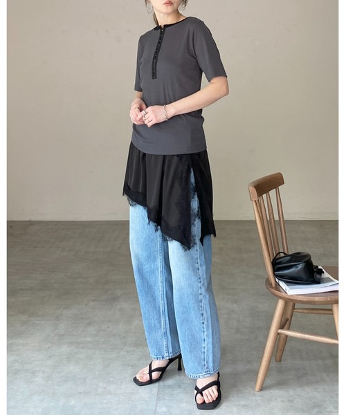 She's Closet(シーズクローゼット)の「アシンメトリー サイドスリット 付け裾 レイヤード 巻きスカート / レースサテンスカート(スカート・レディース・アイボリー/ブラウン/ブラック・FREE)」の11枚目の写真
