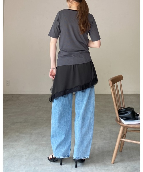 She's Closet(シーズクローゼット)の「アシンメトリー サイドスリット 付け裾 レイヤード 巻きスカート / レースサテンスカート(スカート・レディース・アイボリー/ブラウン/ブラック・FREE)」の12枚目の写真