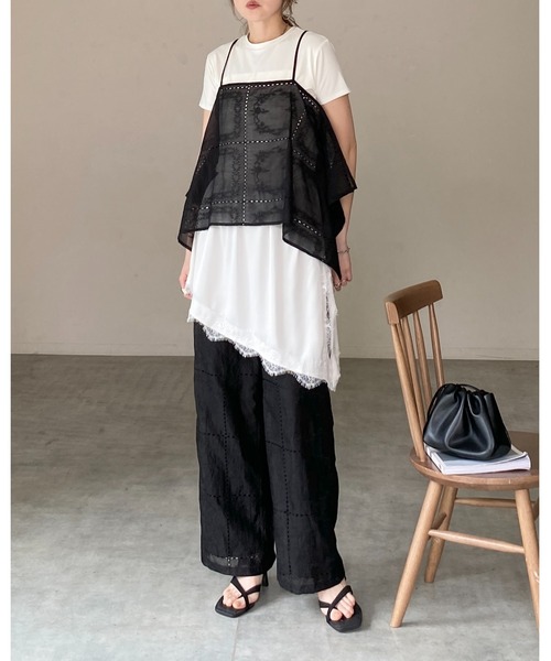She's Closet(シーズクローゼット)の「アシンメトリー サイドスリット 付け裾 レイヤード 巻きスカート / レースサテンスカート(スカート・レディース・アイボリー/ブラウン/ブラック・FREE)」の13枚目の写真