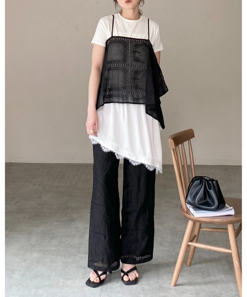 She's Closet(シーズクローゼット)の「アシンメトリー サイドスリット 付け裾 レイヤード 巻きスカート / レースサテンスカート(スカート・レディース・アイボリー/ブラウン/ブラック・FREE)」の14枚目の写真