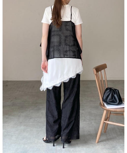 She's Closet(シーズクローゼット)の「アシンメトリー サイドスリット 付け裾 レイヤード 巻きスカート / レースサテンスカート(スカート・レディース・アイボリー/ブラウン/ブラック・FREE)」の16枚目の写真