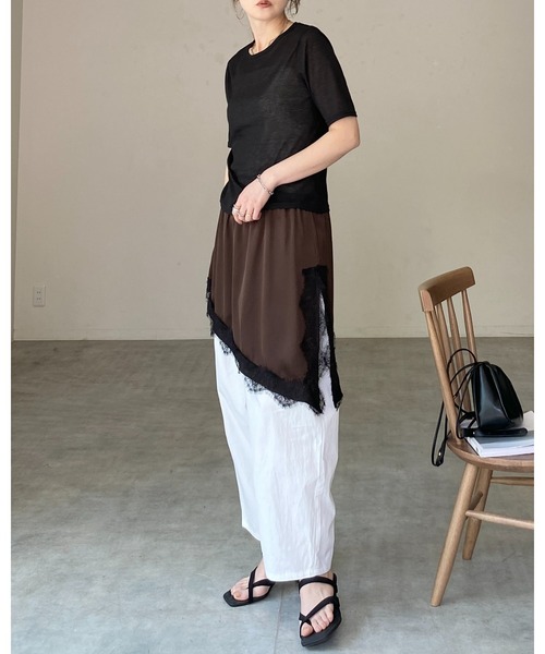 She's Closet(シーズクローゼット)の「アシンメトリー サイドスリット 付け裾 レイヤード 巻きスカート / レースサテンスカート(スカート・レディース・アイボリー/ブラウン/ブラック・FREE)」の22枚目の写真