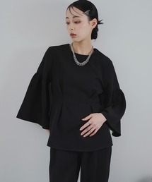 【セットアップ】フレアスリーブウエストタックトップス&パンツ 上下2点セット