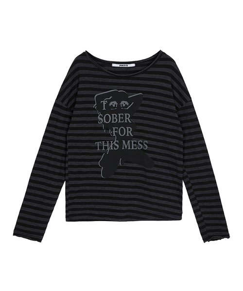 PORTERNA(ポルテナ)の「GRAPHIC STRIPE T-SHIRT-2COLOR(Tシャツ/カットソー・レディース・ブラック/ライトグレー・OS)」の1枚目の写真