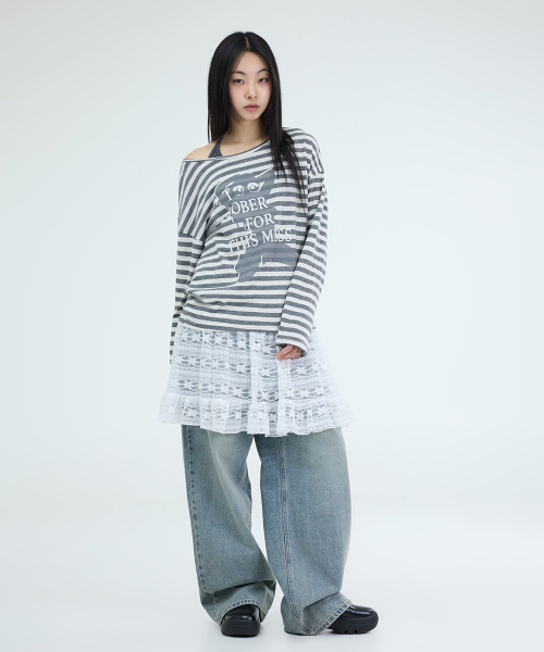 PORTERNA(ポルテナ)の「GRAPHIC STRIPE T-SHIRT-2COLOR(Tシャツ/カットソー・レディース・ブラック/ライトグレー・OS)」の13枚目の写真