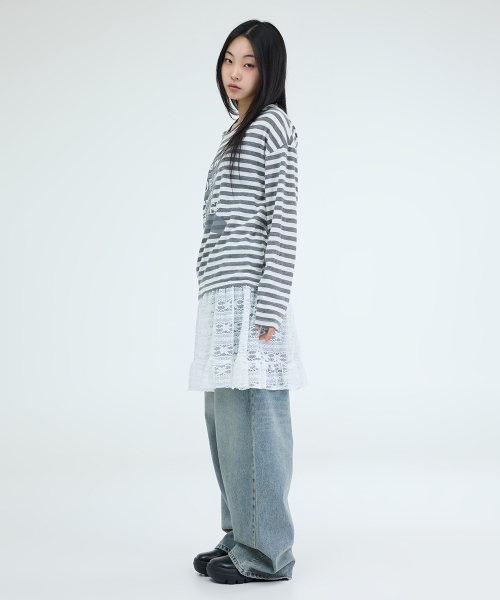 PORTERNA(ポルテナ)の「GRAPHIC STRIPE T-SHIRT-2COLOR(Tシャツ/カットソー・レディース・ブラック/ライトグレー・OS)」の14枚目の写真