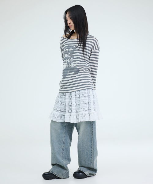 PORTERNA(ポルテナ)の「GRAPHIC STRIPE T-SHIRT-2COLOR(Tシャツ/カットソー・レディース・ブラック/ライトグレー・OS)」の15枚目の写真
