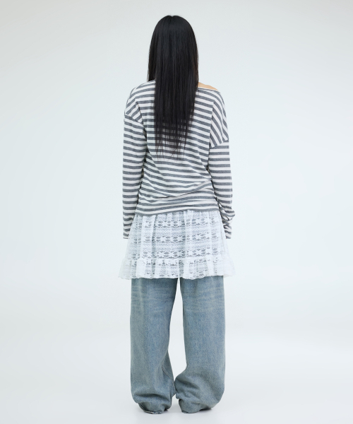 PORTERNA(ポルテナ)の「GRAPHIC STRIPE T-SHIRT-2COLOR(Tシャツ/カットソー・レディース・ブラック/ライトグレー・OS)」の16枚目の写真