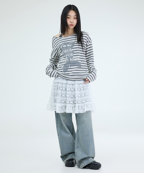 PORTERNA(ポルテナ)の「GRAPHIC STRIPE T-SHIRT-2COLOR(Tシャツ/カットソー・レディース・ブラック/ライトグレー・OS)」の17枚目の写真