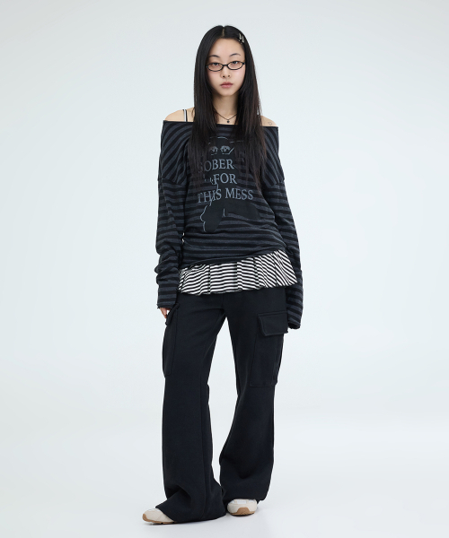 PORTERNA(ポルテナ)の「GRAPHIC STRIPE T-SHIRT-2COLOR(Tシャツ/カットソー・レディース・ブラック/ライトグレー・OS)」の18枚目の写真