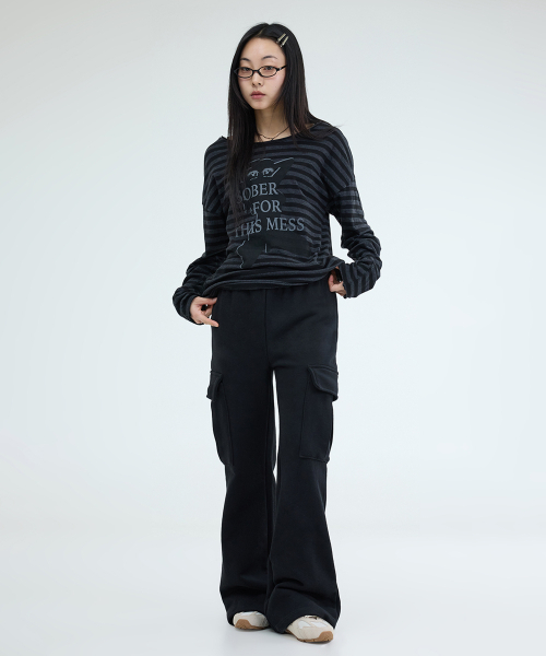 PORTERNA(ポルテナ)の「GRAPHIC STRIPE T-SHIRT-2COLOR(Tシャツ/カットソー・レディース・ブラック/ライトグレー・OS)」の19枚目の写真