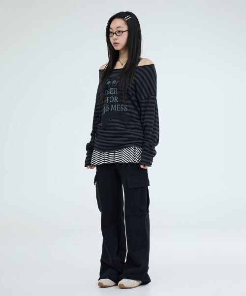 PORTERNA(ポルテナ)の「GRAPHIC STRIPE T-SHIRT-2COLOR(Tシャツ/カットソー・レディース・ブラック/ライトグレー・OS)」の20枚目の写真