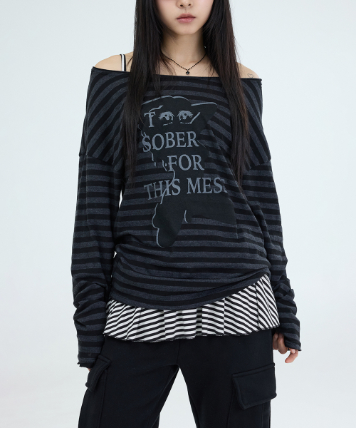 PORTERNA(ポルテナ)の「GRAPHIC STRIPE T-SHIRT-2COLOR(Tシャツ/カットソー・レディース・ブラック/ライトグレー・OS)」の22枚目の写真