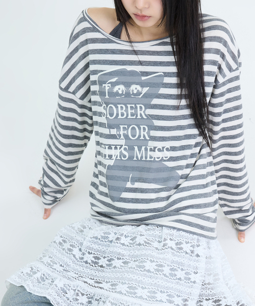 PORTERNA(ポルテナ)の「GRAPHIC STRIPE T-SHIRT-2COLOR(Tシャツ/カットソー・レディース・ブラック/ライトグレー・OS)」の5枚目の写真