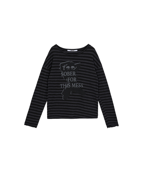 PORTERNA(ポルテナ)の「GRAPHIC STRIPE T-SHIRT-2COLOR(Tシャツ/カットソー・レディース・ブラック/ライトグレー・OS)」の7枚目の写真