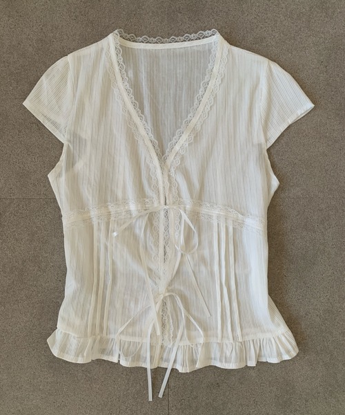 Teem Store(チームストア)の「フレンチスリーブフロントリボントップス(シャツ/ブラウス・レディース・ホワイト・L/M/S)」の15枚目の写真