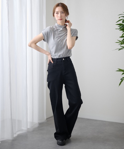 DAYRA（デイラ）の「ハイウエスト ストレート ワイド デニム パンツ（デニムパンツ・レディース・アイボリー/ブラック/ブルー・S/M/XL/L）」の6枚目の写真