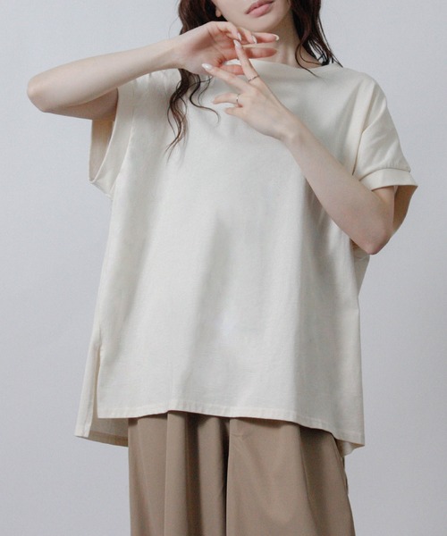NYLAUS(ナイラス)の「【SG】接触冷感オーバーサイズTシャツ(Tシャツ/カットソー・レディース・アイボリー/ブラック/ライトブルー/チャコール・M)」の2枚目の写真