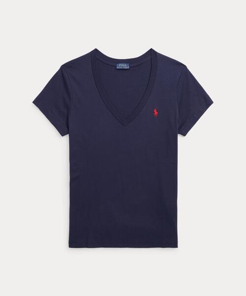 POLO RALPH LAUREN(ポロ ラルフ ローレン)の「コットン ジャージー Vネック Tシャツ(Tシャツ/カットソー・レディース・ネイビー系1・M/S/XL/L/XS)」の2枚目の写真