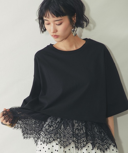 ANOTHER S(アナザーエス)の「裾レースドッキングT(Tシャツ/カットソー・レディース・ブラック/オフホワイト/イエロー・M)」の4枚目の写真