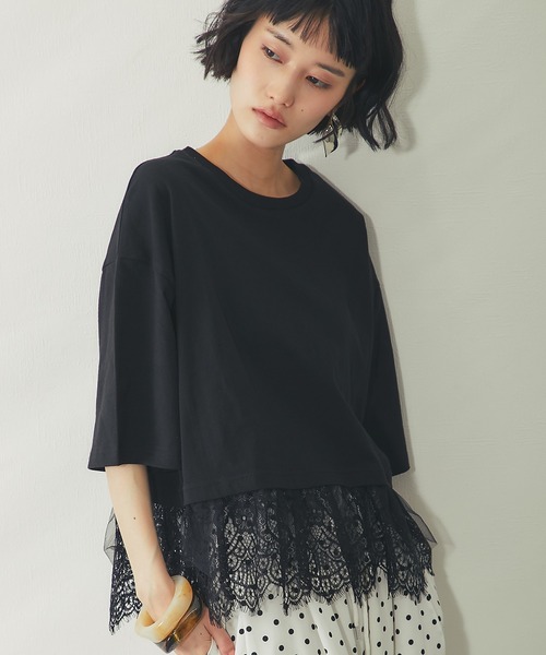 ANOTHER S(アナザーエス)の「裾レースドッキングT(Tシャツ/カットソー・レディース・ブラック/オフホワイト/イエロー・M)」の7枚目の写真