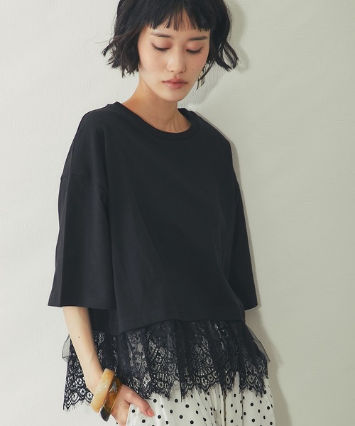 ANOTHER S(アナザーエス)の「裾レースドッキングT(Tシャツ/カットソー・レディース・ブラック/オフホワイト/イエロー・M)」の12枚目の写真