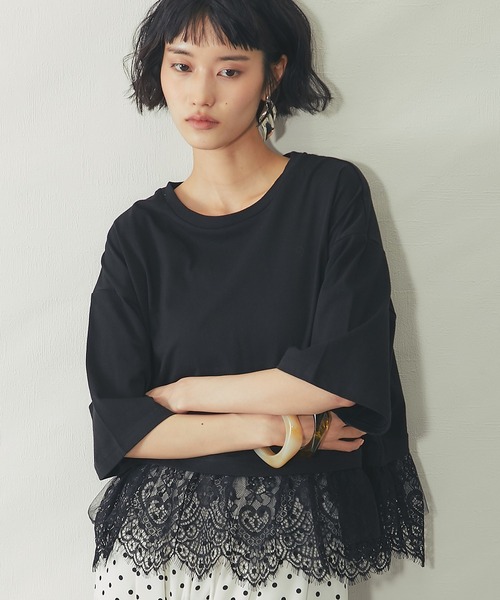 ANOTHER S(アナザーエス)の「裾レースドッキングT(Tシャツ/カットソー・レディース・ブラック/オフホワイト/イエロー・M)」の5枚目の写真