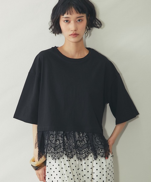 ANOTHER S(アナザーエス)の「裾レースドッキングT(Tシャツ/カットソー・レディース・ブラック/オフホワイト/イエロー・M)」の13枚目の写真