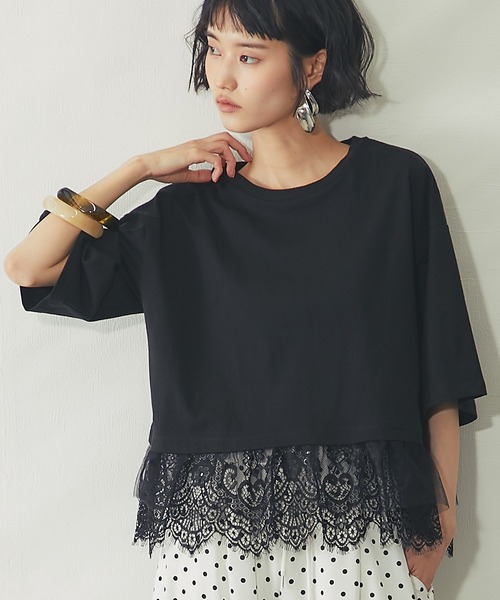ANOTHER S(アナザーエス)の「裾レースドッキングT(Tシャツ/カットソー・レディース・ブラック/オフホワイト/イエロー・M)」の19枚目の写真