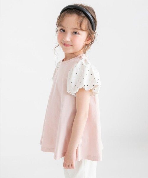 BRANSHES(ブランシェス)の「袖異素材バルーンチュニック(Tシャツ/カットソー・キッズ・ブラック/ピンク・120/130/110/90/140/150/100)」の1枚目の写真