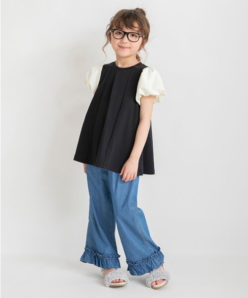 BRANSHES(ブランシェス)の「袖異素材バルーンチュニック(Tシャツ/カットソー・キッズ・ブラック/ピンク・120/130/110/90/140/150/100)」の8枚目の写真