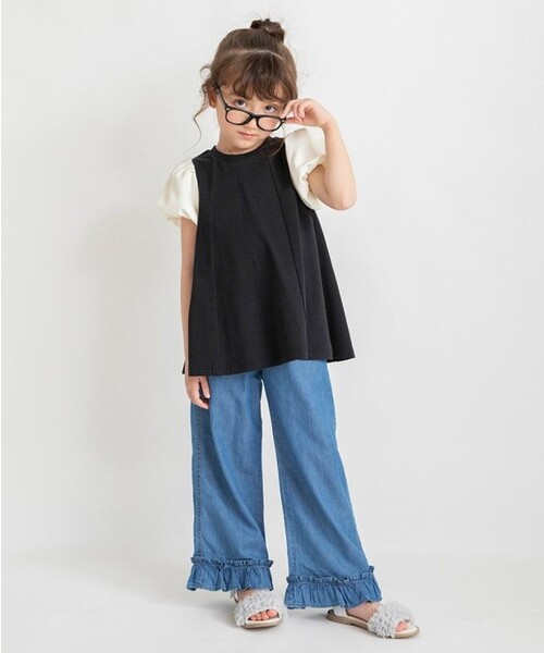 BRANSHES(ブランシェス)の「袖異素材バルーンチュニック(Tシャツ/カットソー・キッズ・ブラック/ピンク・120/130/110/90/140/150/100)」の9枚目の写真