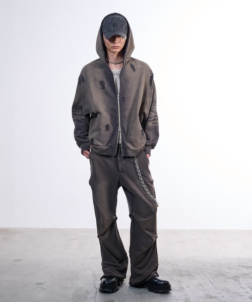 VI E DIT(ヴィエディット)の「Pieace Heart Hoodie/ピースハートフーディ/ヴィンテージ加工パーカー(パーカー・メンズ・チャコールグレー・2/1)」の2枚目の写真