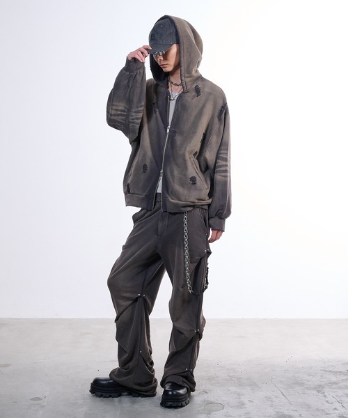 VI E DIT(ヴィエディット)の「Pieace Heart Hoodie/ピースハートフーディ/ヴィンテージ加工パーカー(パーカー・メンズ・チャコールグレー・2/1)」の4枚目の写真