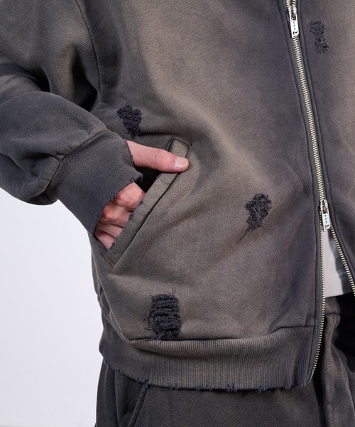 VI E DIT(ヴィエディット)の「Pieace Heart Hoodie/ピースハートフーディ/ヴィンテージ加工パーカー(パーカー・メンズ・チャコールグレー・2/1)」の8枚目の写真
