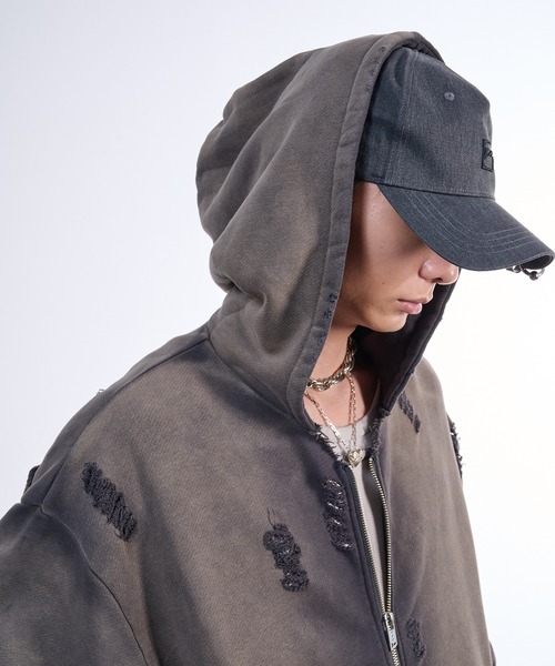 VI E DIT(ヴィエディット)の「Pieace Heart Hoodie/ピースハートフーディ/ヴィンテージ加工パーカー(パーカー・メンズ・チャコールグレー・2/1)」の9枚目の写真