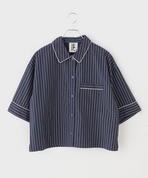 未使用◼️JOURNAL STANDARD ストライプ柄ショート丈ワイドシャツ ブラウス シャツ ストライプ柄チュール被せショート丈シャツ
