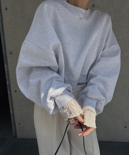 nananamoe(ナナナモエ)の「cropped light weight pullover / クロップドライトウェイトプルオーバー(スウェット・レディース・キナリ/杢グレー・FREE)」の2枚目の写真