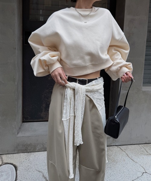 nananamoe(ナナナモエ)の「cropped light weight pullover / クロップドライトウェイトプルオーバー(スウェット・レディース・キナリ/杢グレー・FREE)」の16枚目の写真