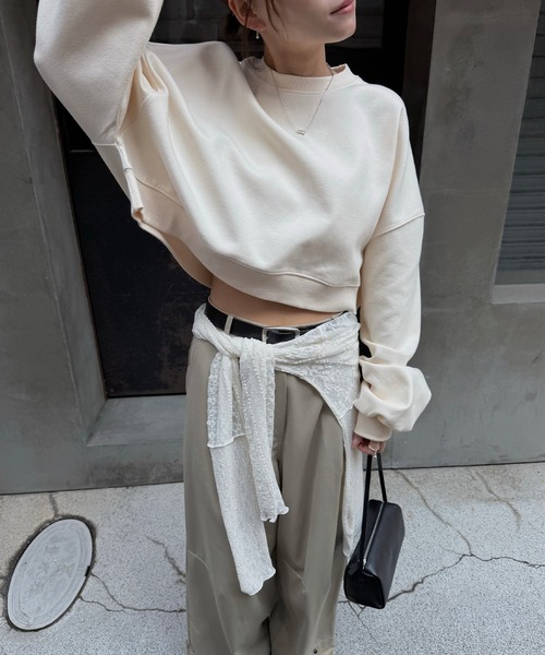 nananamoe(ナナナモエ)の「cropped light weight pullover / クロップドライトウェイトプルオーバー(スウェット・レディース・キナリ/杢グレー・FREE)」の15枚目の写真