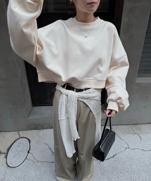 nananamoe(ナナナモエ)の「cropped light weight pullover / クロップドライトウェイトプルオーバー(スウェット・レディース・キナリ/杢グレー・FREE)」の14枚目の写真