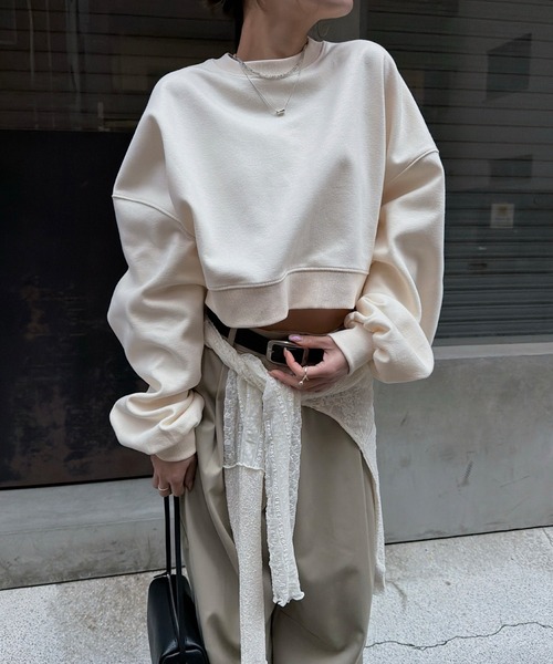 nananamoe(ナナナモエ)の「cropped light weight pullover / クロップドライトウェイトプルオーバー(スウェット・レディース・キナリ/杢グレー・FREE)」の11枚目の写真