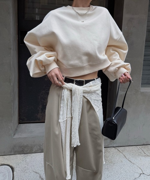 nananamoe(ナナナモエ)の「cropped light weight pullover / クロップドライトウェイトプルオーバー(スウェット・レディース・キナリ/杢グレー・FREE)」の9枚目の写真