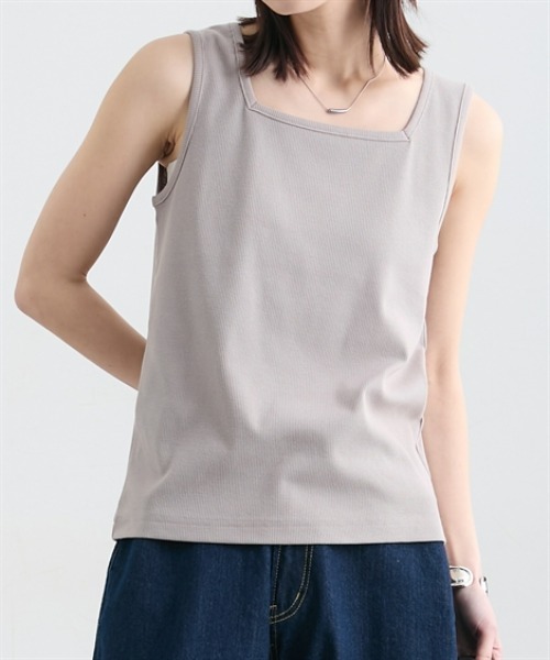 nissen(ニッセン)の「前後2WAYリブタンクトップ(Tシャツ/カットソー・レディース・オフホワイト/ブラック/カーキ/ベージュ・M/L/LL)」の3枚目の写真