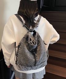 【３色展開】デニム ビッグショルダーバッグ リュック