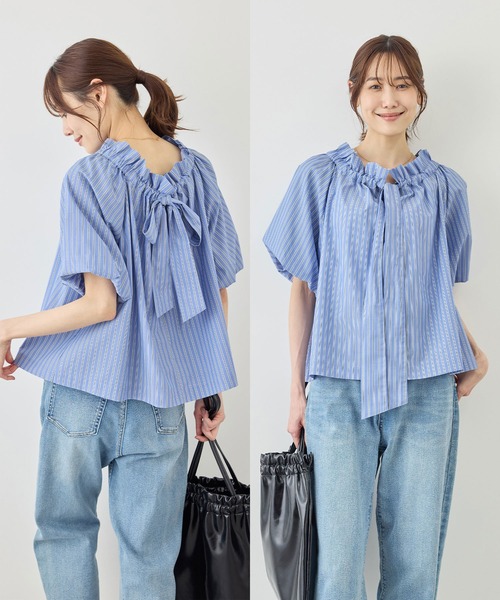 ROPE' PICNIC（ロペピクニック）の「前後2WAYギャザーリボンデザインシャツ/UVケア・接触冷感・リンクコーデ（シャツ/ブラウス・レディース・イエロー/ネイビー/ブルー/オフホワイト・FREE）」の3枚目の写真